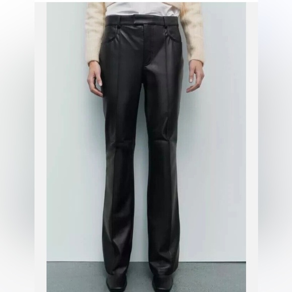 NWT $229 ZARA 100% Genuine Sheep Leather Black Flare Pants Limited Edition Sz XS - Picture 3 of 13